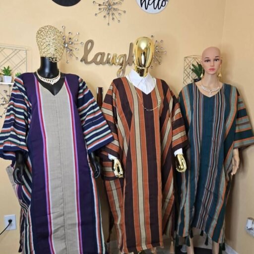 a stunning aso-oke boubou in virbrant traditional fabric featuring intricate handwoven patterns and flowing design
